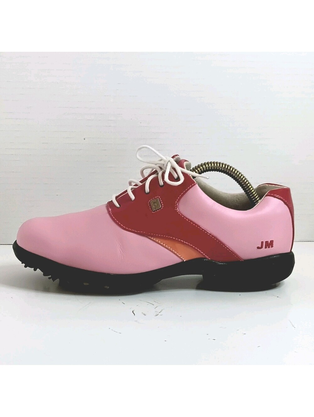 FootJoy DryJoys Women's Golf Shoes Pink Red Saddle Oxford Leather US7.5 Tour EUC